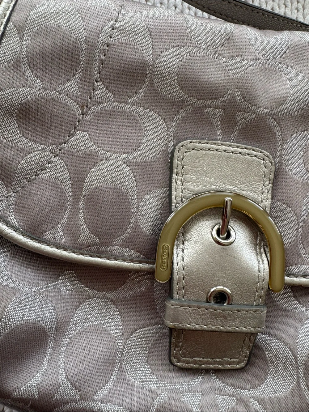 Coach Metallic Taupe Signature Saddle Crossbody